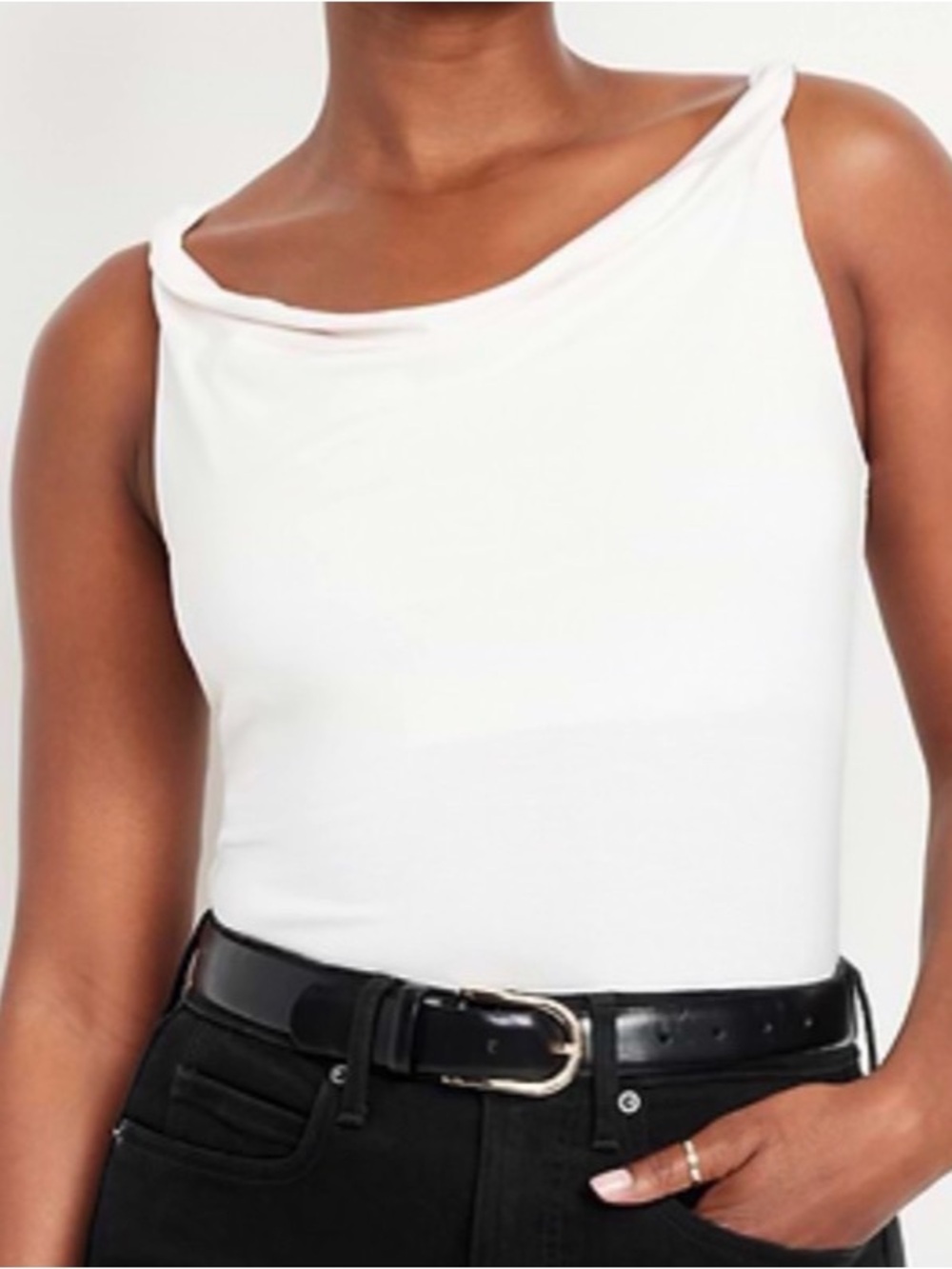 Women’s White Cowl Neck Tank Twist Strap Top